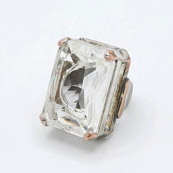 Vtg Chunky Swarovski Emerald Cut Cocktail Ring w/Silver-Toned over Copper Size 7 - Picture 8 of 12